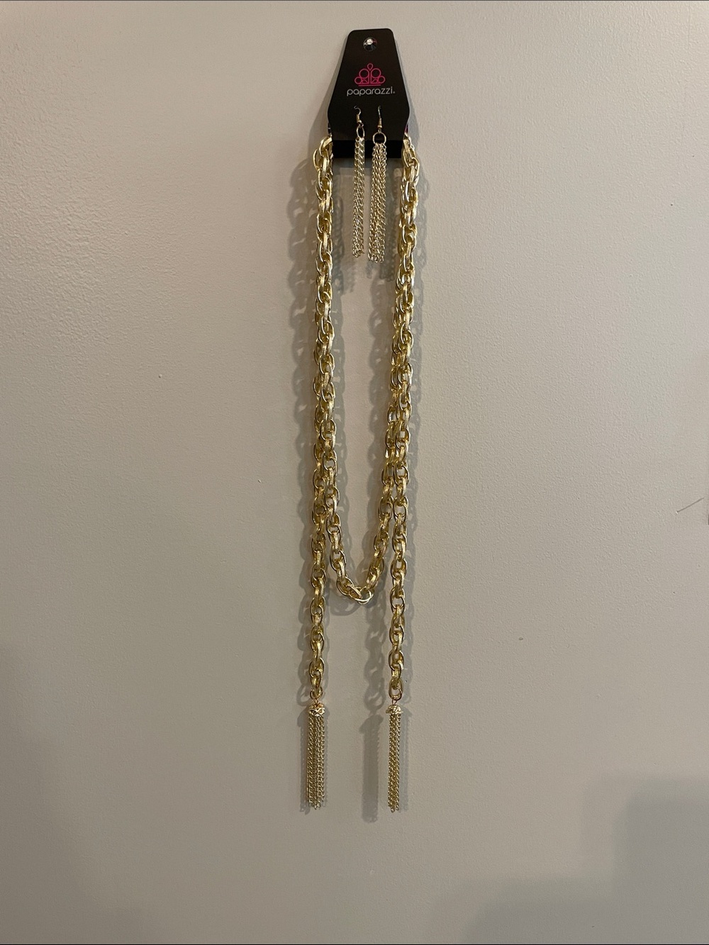 Paparazzi Gold Double-Layer Chain Necklace with Tassel Drops